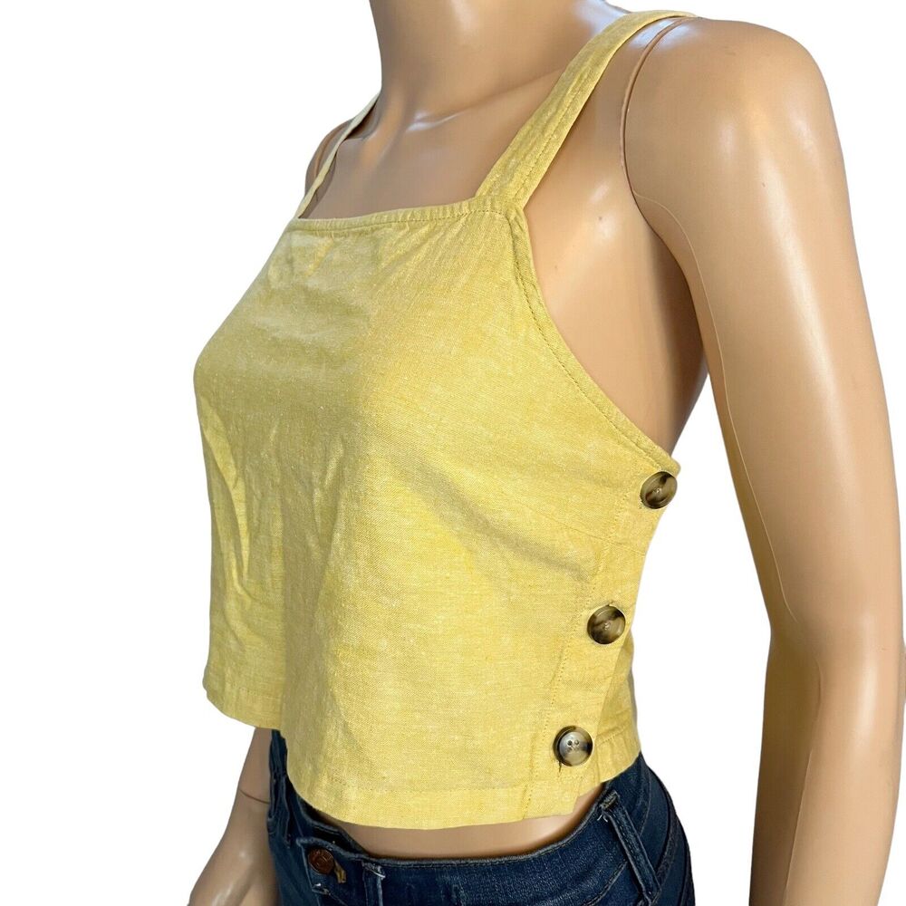Marine Layer Crop Top Linen Blend Square Neck Side Buttons - Picture 2 of 6